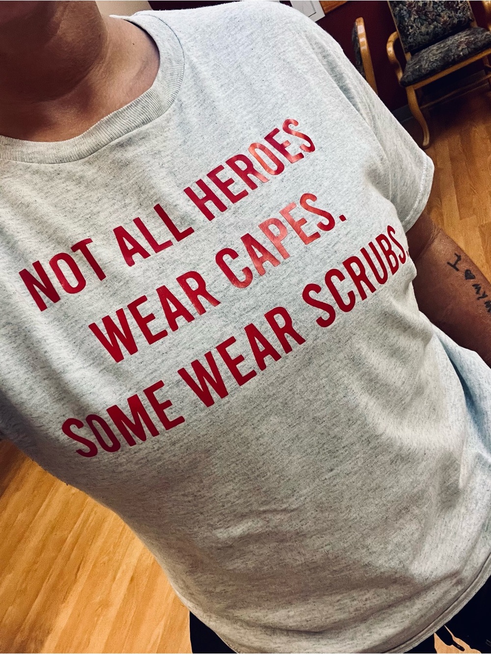 NEW ALL SIZES Grey Tee with Red 'Not All Heroes Wear Capes' Slogan
